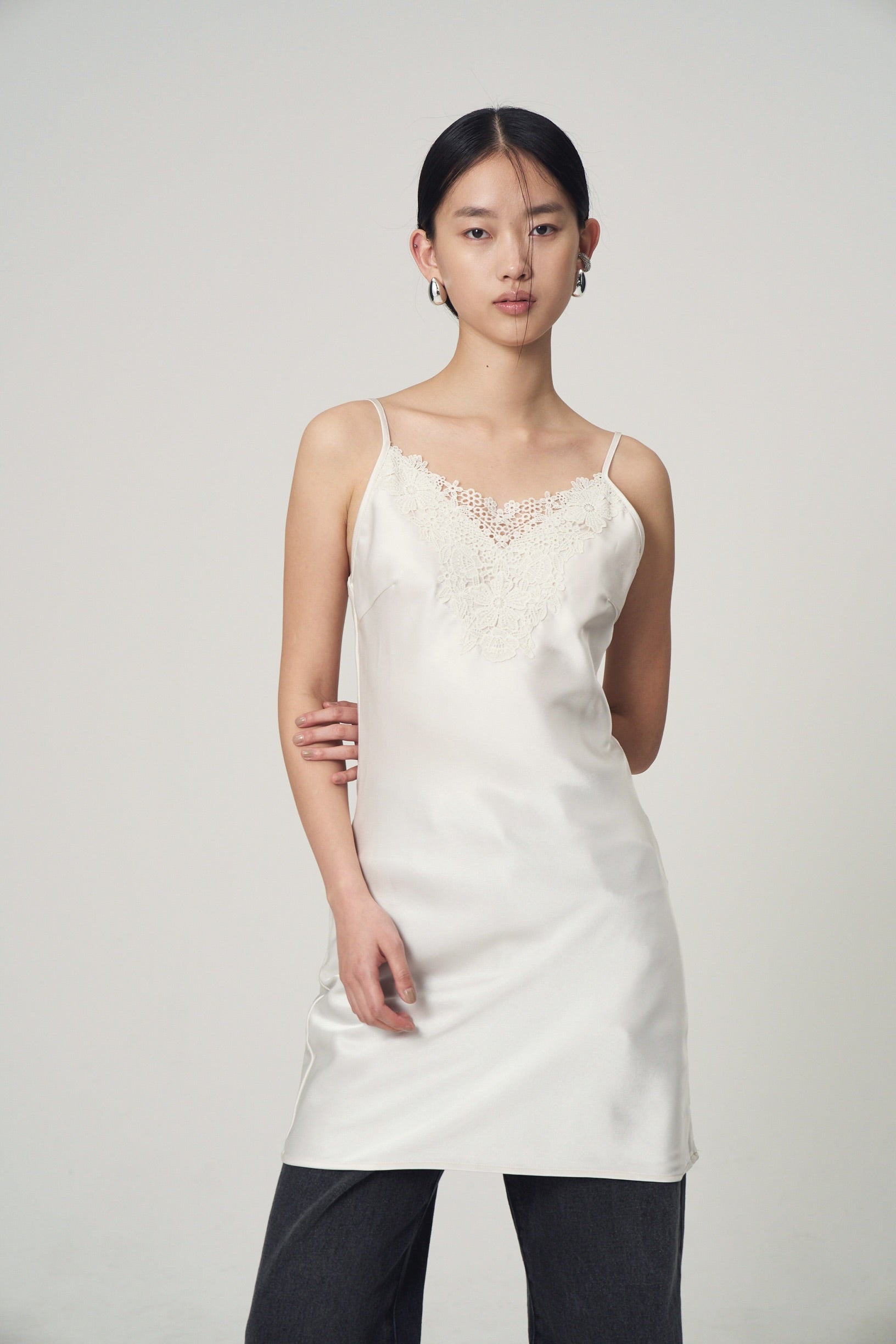 Embroidery lace satin camisole – Venica